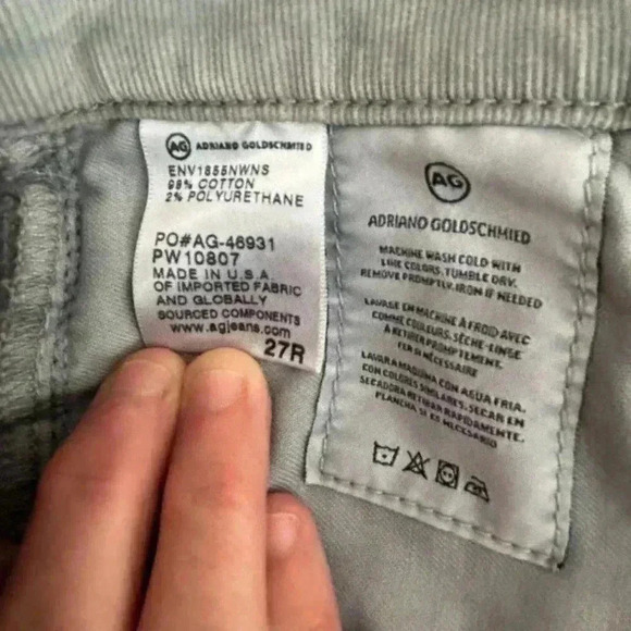 Adriano Goldschmeid AG Prima Ankle Cigarette Ankle Corduroy Skinny Jean Size 27 - Picture 6 of 11